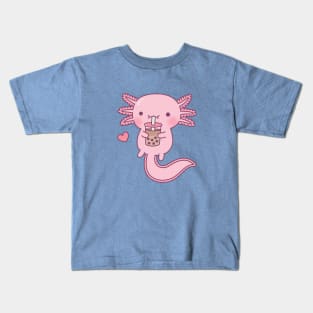 Cute Axolotl Loves Boba Tea Kids T-Shirt